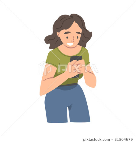 Woman Character Receiving Good News Reading Message and Smiling Happily Vector Illustration Woman Character Receiving Good News Reading Message and Smiling Happily Vector Illustration 81804679