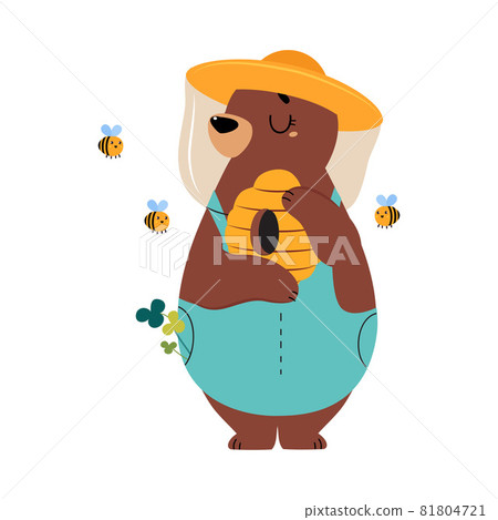 Cute Bear as Forest Animal Holding Beehive Engaged in Beekeeping Vector Illustration Cute Bear as Forest Animal Holding Beehive Engaged in Beekeeping Vector Illustration 81804721