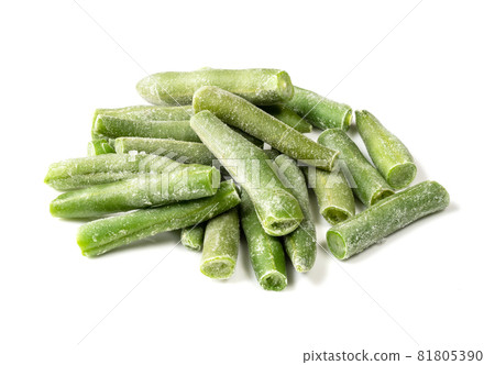 pile of cut and frozen Green Beans closeup on white background 81805390