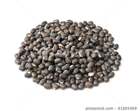 handful of raw whole black urad mung beans closeup on white background handful of raw whole black urad mung beans closeup on white background 81805409
