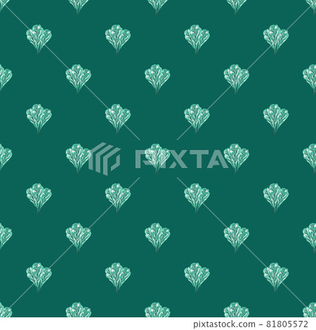 Seamless pattern bunch mangold salad on teal background. Abstract ornament with lettuce. 81805572
