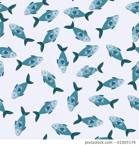Seamless pattern fish on light gray background. Modern ornament with sea animals. 81805576
