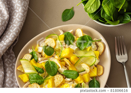 Plate with salad and fork close-up Plate with salad and fork close-up 81806616