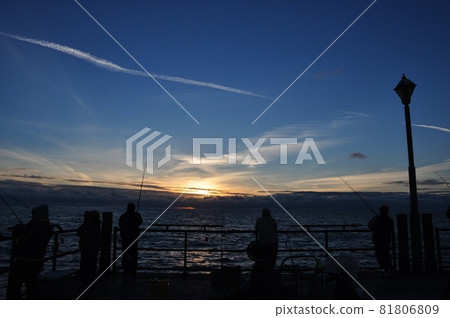 California pier sunset and angler California pier sunset and angler 81806809