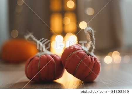 halloween and autumn cozy composition with pumpkins, october home decoration 81808359