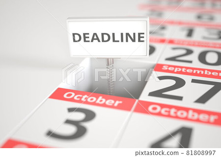DEADLINE plate on September 26 in a calendar, 3d rendering DEADLINE plate on September 26 in a calendar, 3d rendering 81808997