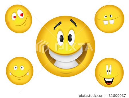 Cheerful emoticons. Smiling yellow faces set. Vector illustration 81809087
