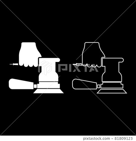 Sander in hand holding tool use Arm using circular sheet Electric orbital instrument icon white color vector illustration flat style image set 81809123