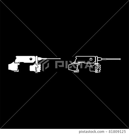 Electric rotary hammer drill in hand holding tool use Arm using Power tool icon white color vector illustration flat style image set 81809125