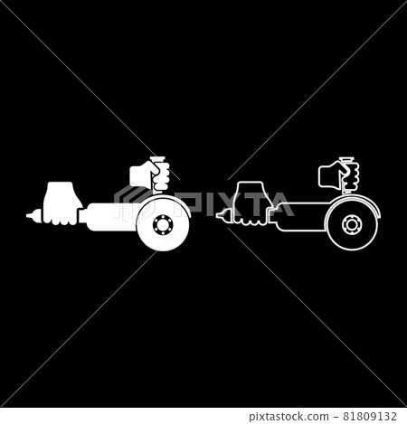 Surface grinder in hand tool in use Arm Electric circular saw angle with discs hand-held Bulgarian Polisher sander machine for treatment cutting icon white color vector illustration flat style image 81809132