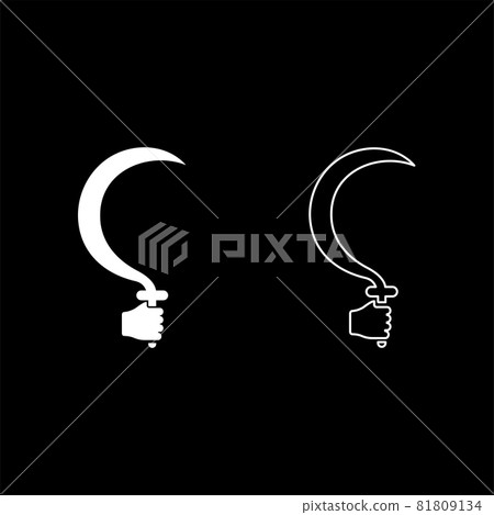 Sickle in hand in use Arm holding Crescent agriculture tool harvest concept icon white color vector illustration flat style image set 81809134