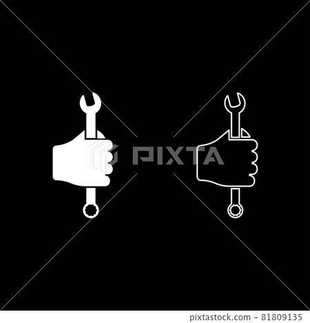 Wrench hexagon in hand tool in use Arm Spanner Mechanic engineer instrument icon white color vector illustration flat style image set 81809135