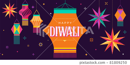 Happy Diwali Hindu festival banner, greeting card. Burning diya illustration, background for light Happy Diwali Hindu festival banner, greeting card. Burning diya illustration, background for light 81809250