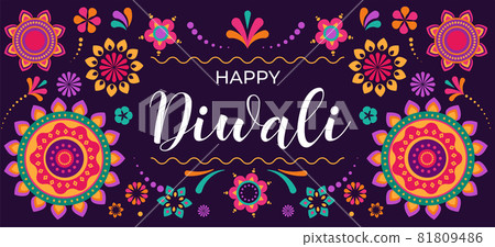 Happy Diwali Hindu festival banner, greeting card. Burning diya illustration, background for light Happy Diwali Hindu festival banner, greeting card. Burning diya illustration, background for light 81809486