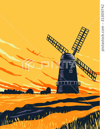 Drainage Windmill in Norwich in the Norfolk Broads Within the Broads National Park England UK Art Deco WPA Poster Art 81809742