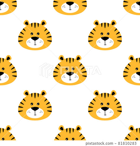 cartoon seamless pattern with tiger heads on white - Stock Illustration ...