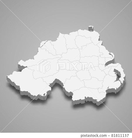 3d isometric map of Northern Ireland, isolated with shadow 81811137