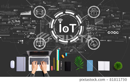 IoT theme with person using a laptop IoT theme with person using a laptop 81811730