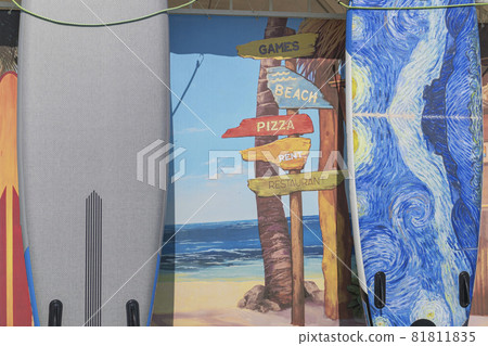 surfboards for rent on the beach close-up 81811835