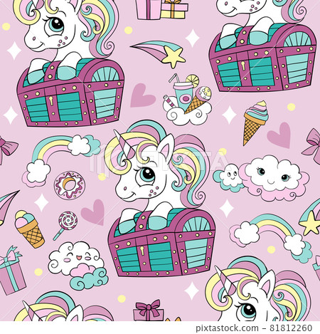 Vector seamless pattern with cute unicorn and... - Stock Illustration ...