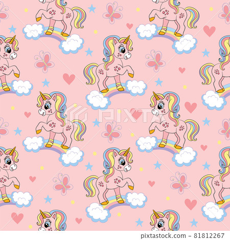 Vector seamless pattern with cute unicorns on a... - Stock Illustration ...
