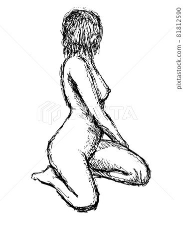 Nude Female Human Figure Sitting on Knees..