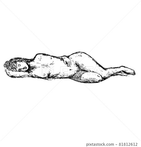 Nude Female Human Figure Model Posing Reclining, Supine Pose or Lying Down Doodle Art Continuous Line Drawing Nude Female Human Figure Model Posing Reclining, Supine Pose or Lying Down Doodle Art Continuous Line Drawing 81812612