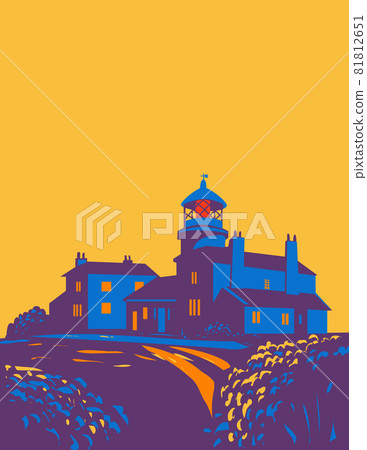 Caldey Lighthouse on Caldey Island Within Pembrokeshire Coast National Park in Wales United Kingdom UK Art Deco WPA Poster Art 81812651