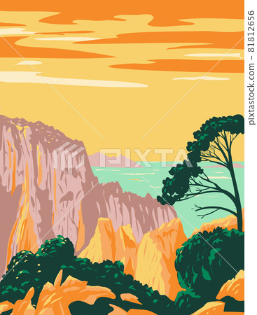 Calanques National Park or Parc National Des Calanques in Belvedere on Mediterranean Coast in Southern France Art Deco WPA Poster Art 81812656