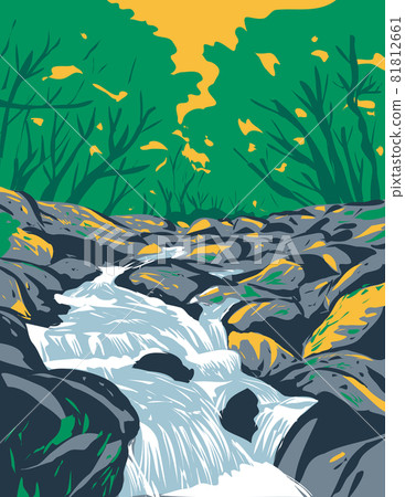 Becky Falls or Becka Falls on Becka Brook on Dartmoor National Park Devon England United Kingdom UK Art Deco WPA Poster Art 81812661