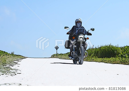 粉彩般的“摩托車穿過白色道路”插圖圖像 81813086