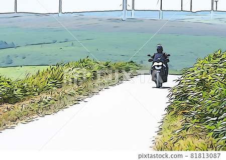 Pastel-like "motorcycle running through a white road" illustration image 81813087