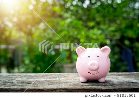 Pink piggy bank on wooden table with copy space, saving and investing Financial management and bank, wealth and financial concept. Pink piggy bank on wooden table with copy space, saving and investing Financial management and bank, wealth and financial concept. 81815601