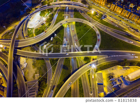 Aerial view of highway interchange at dusk Aerial view of highway interchange at dusk 81815838