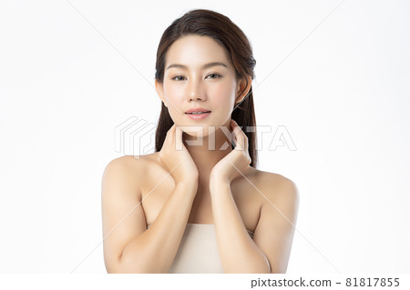 Beautiful young asian woman with clean fresh skin on white background, Face care, Facial treatment, Beautiful young asian woman with clean fresh skin on white background, Face care, Facial treatment, 81817855
