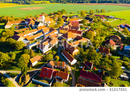 Aerial view of typical village Cakov in the Czech Republic 81817881