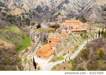 View from drone of medieval Shio-Mgvime monastery near Mtskheta, Georgia 81817884