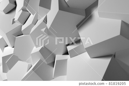 Abstract background with white 3D shapes flying in the light as a messy array or chaotic structure for any pastel backdrop. 3D illustration Abstract background with white 3D shapes flying in the light as a messy array or chaotic structure for any pastel backdrop. 3D illustration 81819205