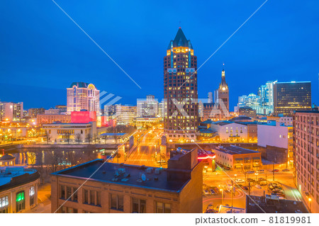 Downtown skyline with Buildings in Milwaukee USA 81819981