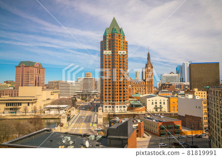 Downtown skyline with Buildings in Milwaukee USA 81819991