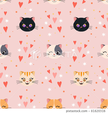 Cute cat face seamless pattern. Flat vector cartoon design 81820316