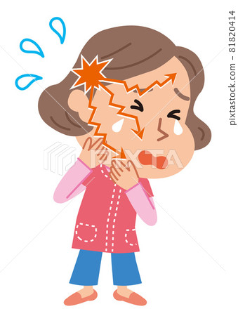 Illustration of a middle-aged woman who has a pain in her face due to trigeminal neuralgia 81820414