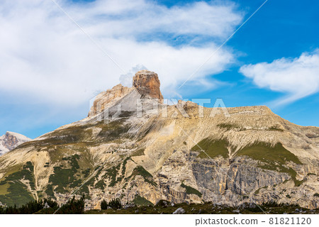 Mountain peak of Torre dei Scarperi or Schwabenalpenkopf - Dolomites Italian Alps 81821120