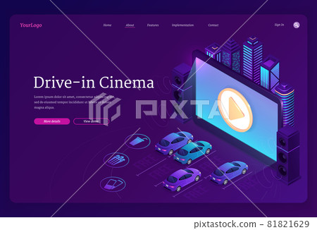 Drive-in movie theater with cars, outdoor cinema Drive-in movie theater with cars, outdoor cinema 81821629