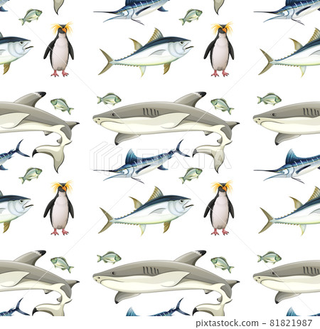 Seamless pattern with Antarctica animals on white background 81821987