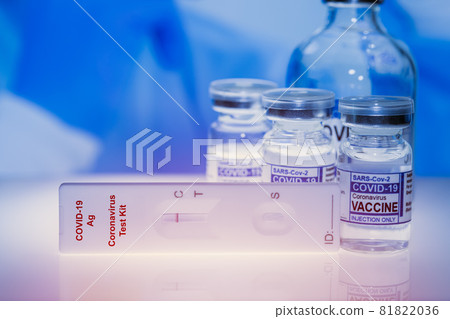 Covid-19 Self Rapid Antigen Test Kit with Covid Vaccine dose bottle for Coronavirus detect and treatment. 81822036