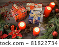 Christmas or New Year, wooden background, Xmas with season decorations 81822734