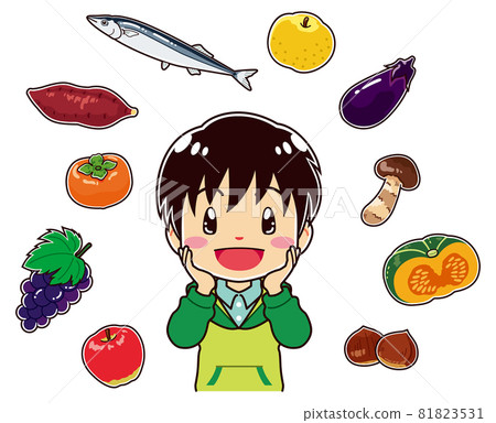 A boy imagining the taste of delicious autumn A boy imagining the taste of delicious autumn 81823531