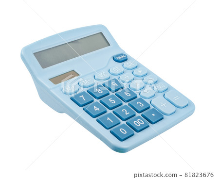 Calculator blue color isolated on white background. Calculator blue color isolated on white background. 81823676