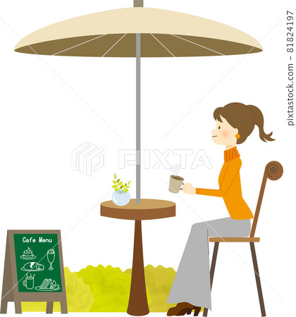 A woman relaxing at an open cafe A woman relaxing at an open cafe 81824197